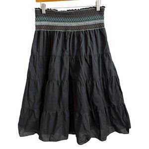 No Boundaries Tiered Midi Skirt Black Medium Boho Whimsygoth‎ Hippie